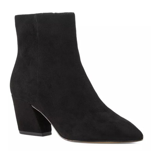 Botkier Allie Almond Toe Suede Mid Heel Booties Women's Size 9 Black Zip Ankle - Picture 1 of 16